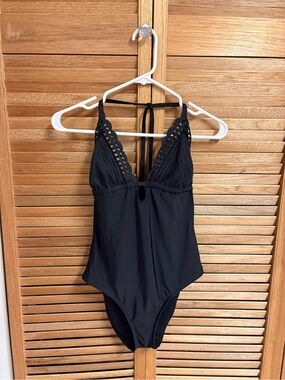 Target Black One-Piece Swimsuit with Crochet Trim